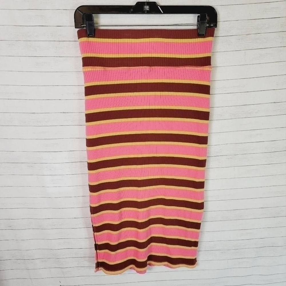 AERIE RIBBED STRIPED PULL ON MIDI SKIRT, SZ MEDIUM